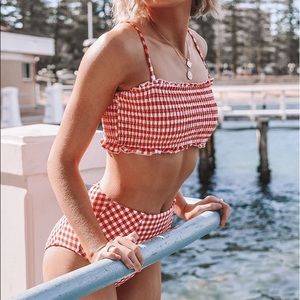 Red gingham smocked bikini